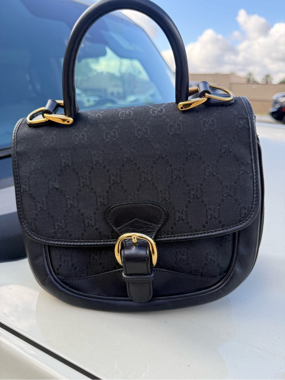 Vintage Gucci GG Canvas Black Satchel Top Handle Bag w/ Dust Bag